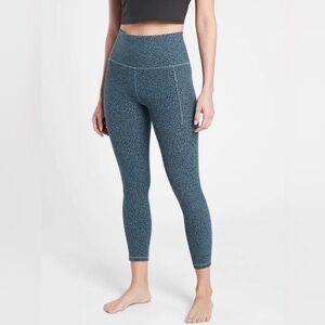 Athleta Salutation Stash II Textured Tight Blue Leopard Print
